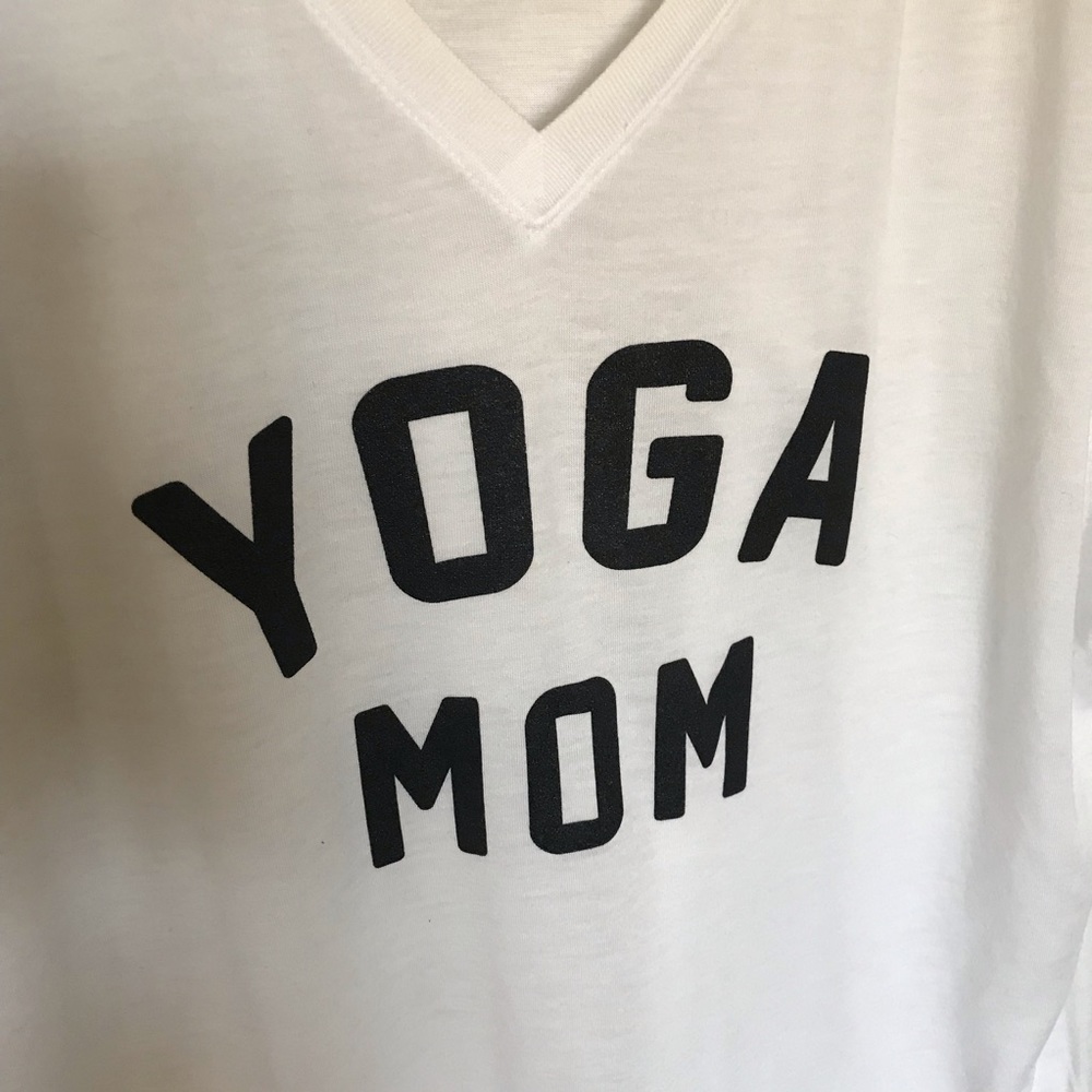 “Yoga Mom” Black & White Graphic V-Neck T-Shirt - Picture 3 of 4